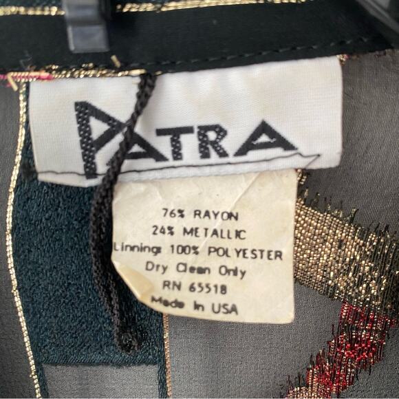 Patra Vintage Lame Metallic Open Tie Front Black Sheer Blouse size large USA - Picture 7 of 8